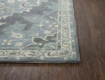 Resonant Dk.Gray/Gray Blue Central Medallion Wool 5' x 8' Rectangle Rug