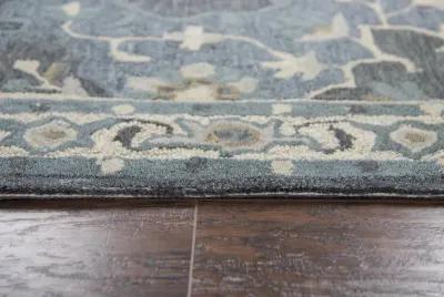 Resonant Dk.Gray/Gray Blue Central Medallion Wool 5' x 8' Rectangle Rug