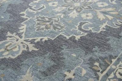 Resonant Dk.Gray/Gray Blue Central Medallion Wool 5' x 8' Rectangle Rug