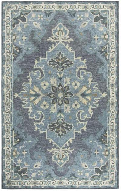 Resonant Dk.Gray/Gray Blue Central Medallion Wool 5' x 8' Rectangle Rug