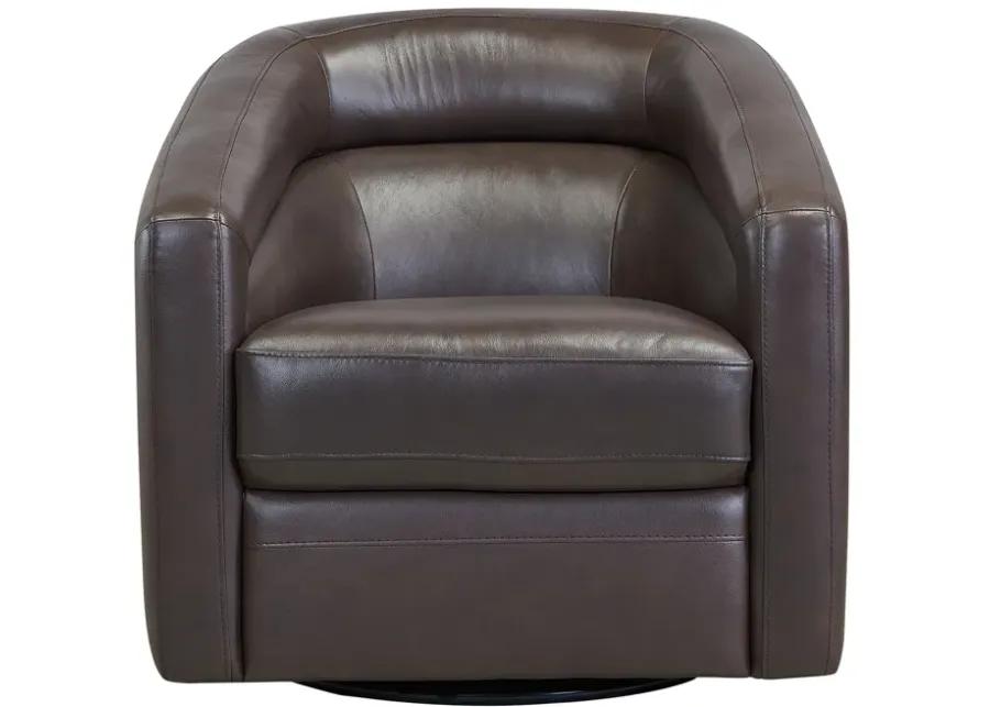 Desi Contemporary Swivel Accent Chair in Espresso Genuine Leather