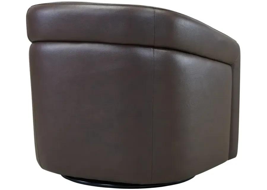 Desi Contemporary Swivel Accent Chair in Espresso Genuine Leather