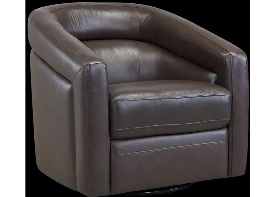 Desi Contemporary Swivel Accent Chair in Espresso Genuine Leather