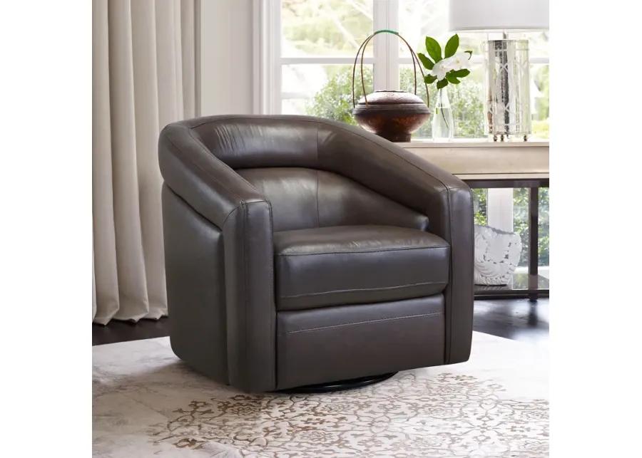 Desi Contemporary Swivel Accent Chair in Espresso Genuine Leather