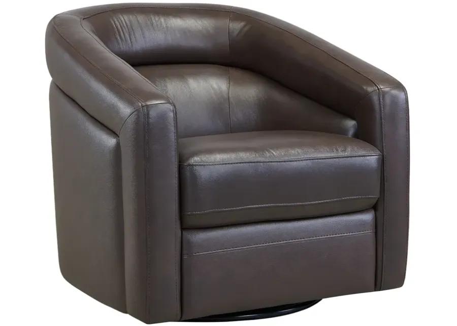 Desi Contemporary Swivel Accent Chair in Espresso Genuine Leather