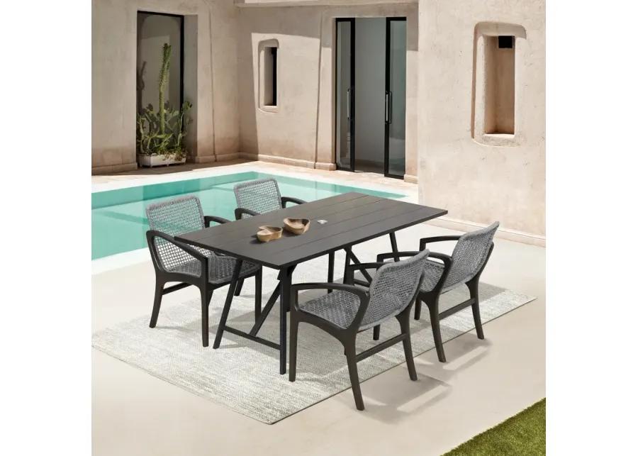 Koala and Brighton 5 Piece Outdoor Patio Dining Set in Dark Eucalyptus Wood and Gray Rope