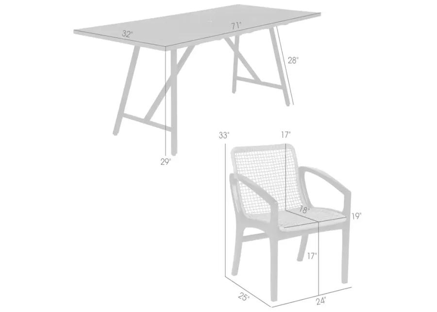 Koala and Brighton 5 Piece Outdoor Patio Dining Set in Dark Eucalyptus Wood and Gray Rope