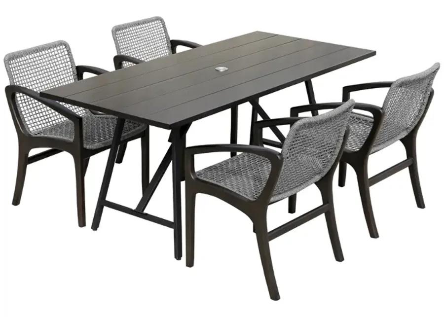 Koala and Brighton 5 Piece Outdoor Patio Dining Set in Dark Eucalyptus Wood and Gray Rope