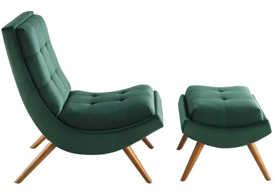 Ramp Upholstered Performance Velvet Lounge Chair and Ottoman Set