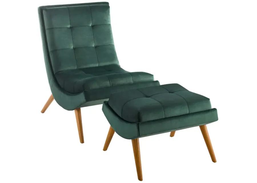 Ramp Upholstered Performance Velvet Lounge Chair and Ottoman Set