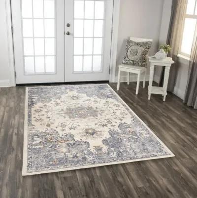 Ventura Ivory/Blue Medallion Washed Wool 10' x 13' Rectangle Rug