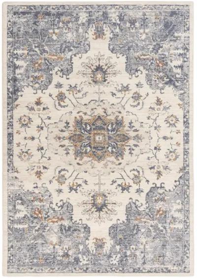 Ventura Ivory/Blue Medallion Washed Wool 10' x 13' Rectangle Rug