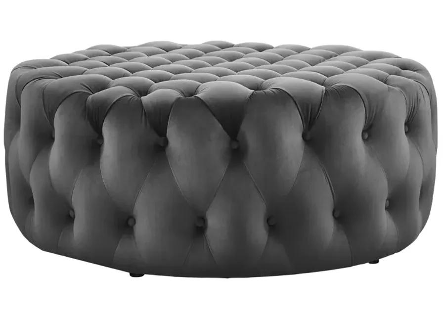 Amour Tufted Button Large Round Performance Velvet Ottoman