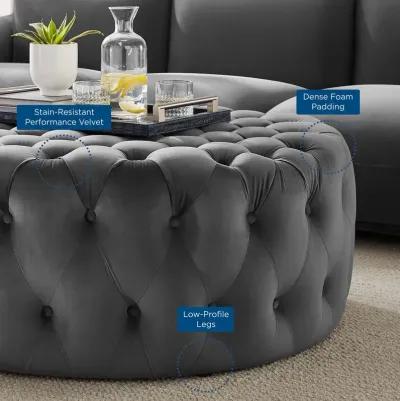 Amour Tufted Button Large Round Performance Velvet Ottoman