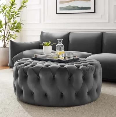 Amour Tufted Button Large Round Performance Velvet Ottoman