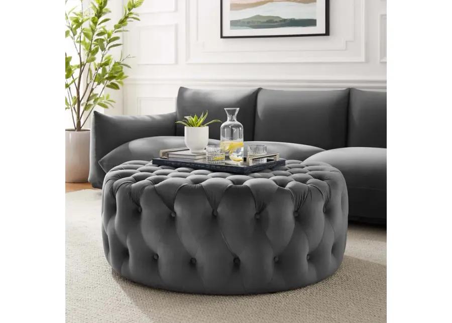 Amour Tufted Button Large Round Performance Velvet Ottoman