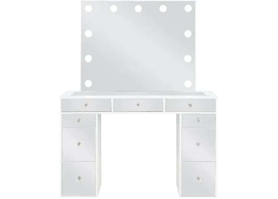 Regina 3-piece Makeup Vanity Table Set Hollywood Lighting White and Mirror