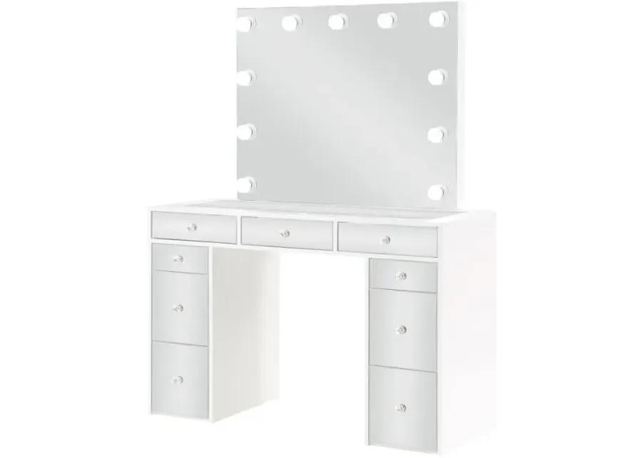 Regina 3-piece Makeup Vanity Table Set Hollywood Lighting White and Mirror