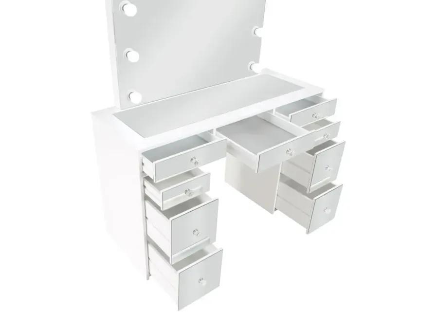 Regina 3-piece Makeup Vanity Table Set Hollywood Lighting White and Mirror