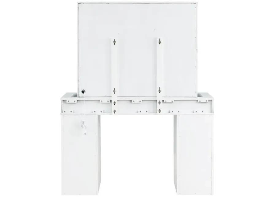 Regina 3-piece Makeup Vanity Table Set Hollywood Lighting White and Mirror