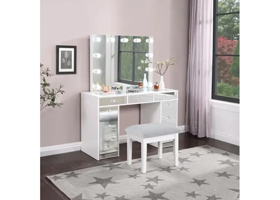 Regina 3-piece Makeup Vanity Table Set Hollywood Lighting White and Mirror