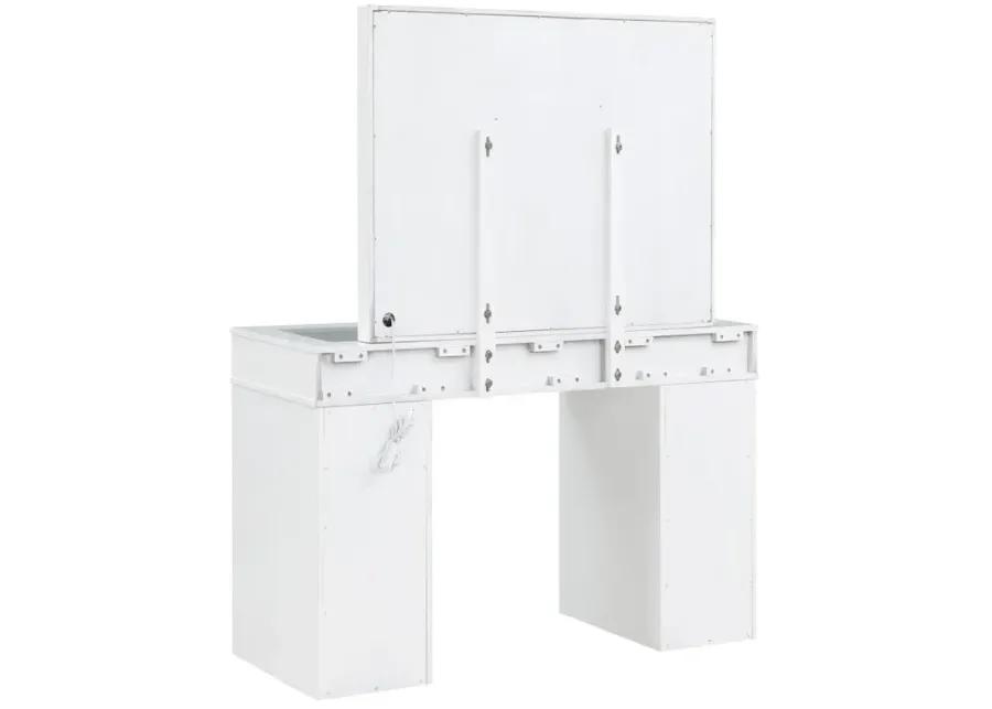 Regina 3-piece Makeup Vanity Table Set Hollywood Lighting White and Mirror