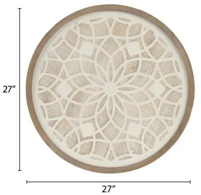 Madison Park Leah Natural/White Round Two-tone Medallion Wall Decor