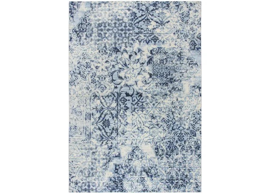 Panache Ivory/Blue Distress Patch work Polypropylene 5'3" x 7'6" Rectangle Rug