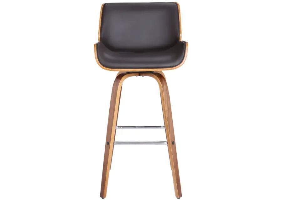 Tyler 26" Counter Height Swivel Brown Faux Leather and Walnut Wood Bar Stool