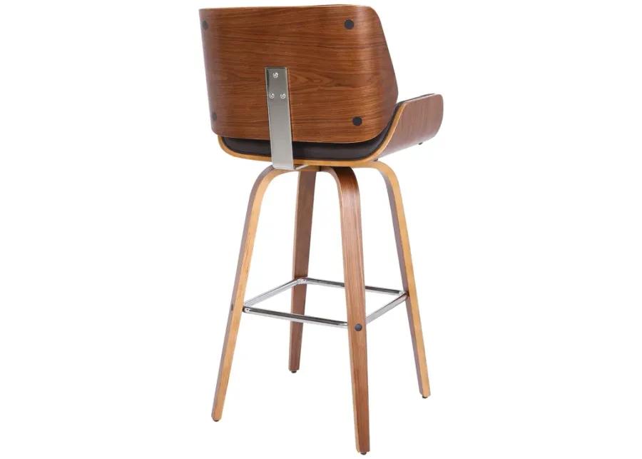 Tyler 26" Counter Height Swivel Brown Faux Leather and Walnut Wood Bar Stool