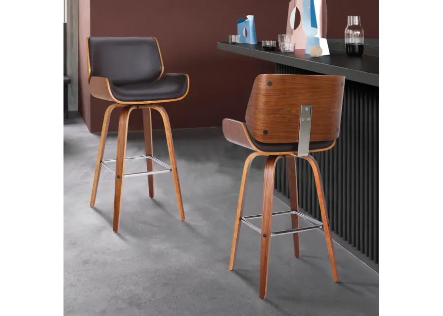 Tyler 26" Counter Height Swivel Brown Faux Leather and Walnut Wood Bar Stool