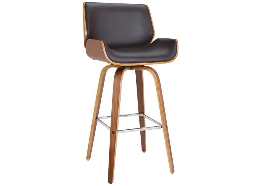 Tyler 26" Counter Height Swivel Brown Faux Leather and Walnut Wood Bar Stool