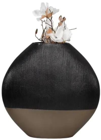 22" Color Block Round Vase, Black/brass Antique