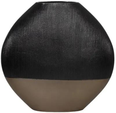 22" Color Block Round Vase, Black/brass Antique