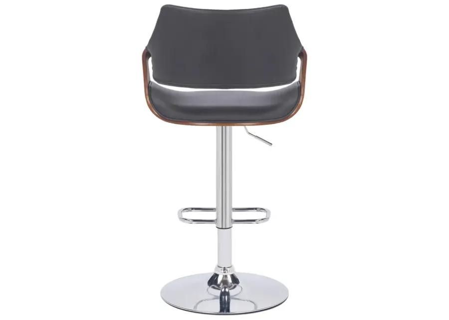 Aspen Adjustable Swivel Grey Faux Leather and Walnut Wood Bar Stool with Chrome Base