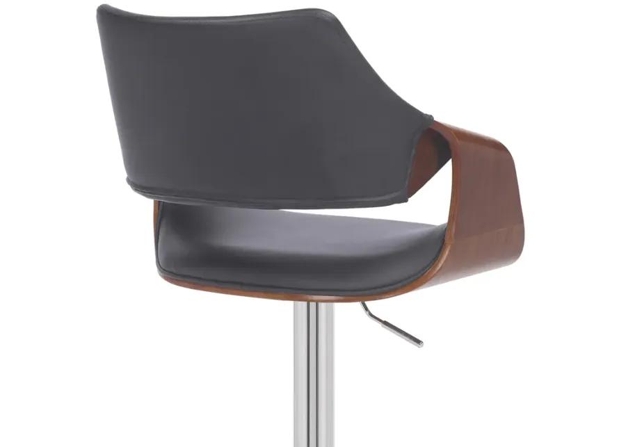 Aspen Adjustable Swivel Grey Faux Leather and Walnut Wood Bar Stool with Chrome Base