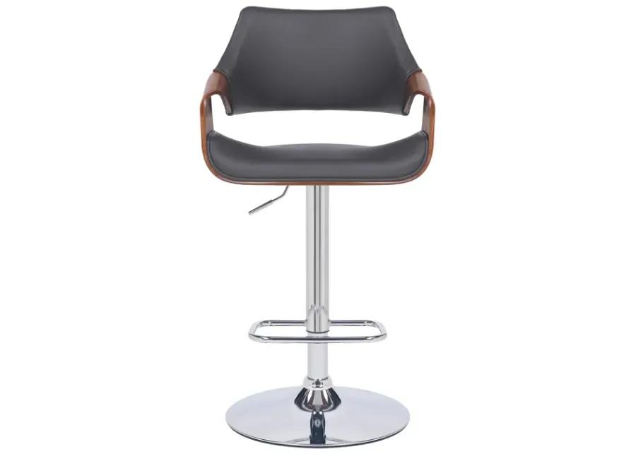 Aspen Adjustable Swivel Grey Faux Leather and Walnut Wood Bar Stool with Chrome Base