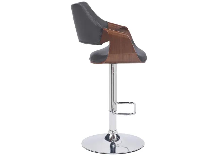 Aspen Adjustable Swivel Grey Faux Leather and Walnut Wood Bar Stool with Chrome Base