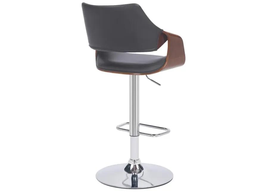 Aspen Adjustable Swivel Grey Faux Leather and Walnut Wood Bar Stool with Chrome Base