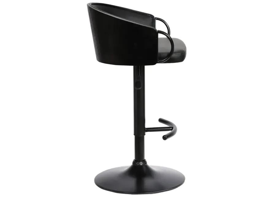 Montego Adjustable Black Faux Leather Swivel Barstool in Black Powder Coated Finish