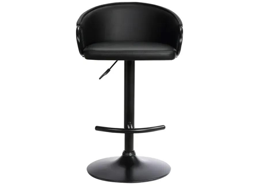 Montego Adjustable Black Faux Leather Swivel Barstool in Black Powder Coated Finish