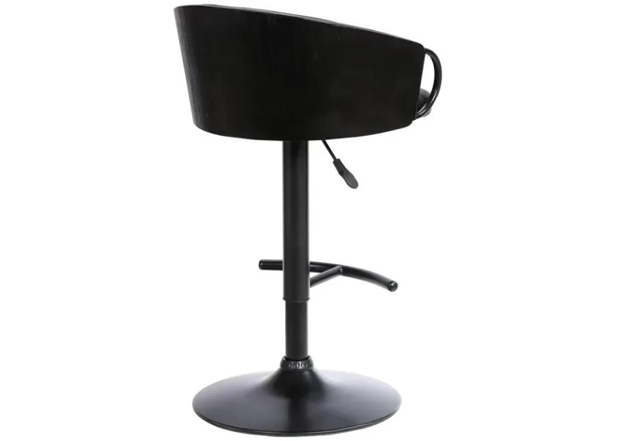 Montego Adjustable Black Faux Leather Swivel Barstool in Black Powder Coated Finish