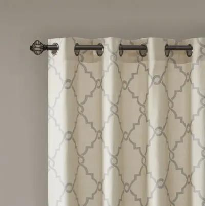 Madison Park Saratoga Beige/Grey Fretwork Print Grommet Top Window Curtain Panel