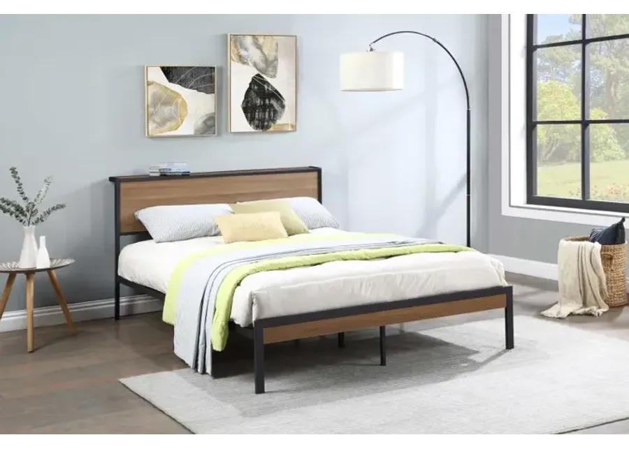 Ricky Queen Platform Bed Light Oak and Black