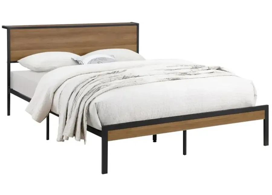 Ricky Queen Platform Bed Light Oak and Black