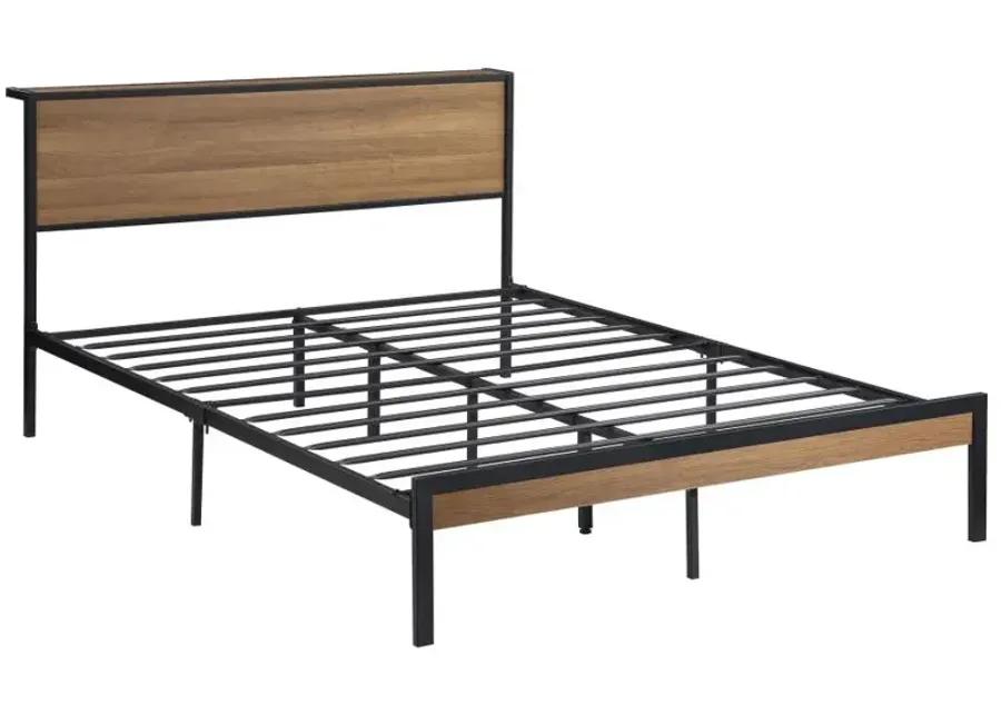 Ricky Queen Platform Bed Light Oak and Black