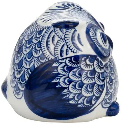 Cer, 5"h Chinoiserie Owl, Blue/white