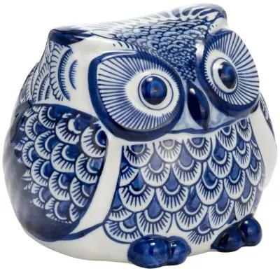 Cer, 5"h Chinoiserie Owl, Blue/white