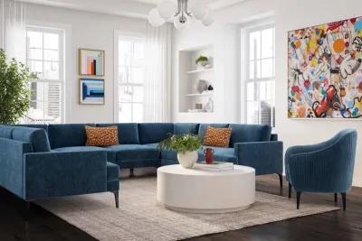 Serena Blue Velvet U-Sectional with Black Legs