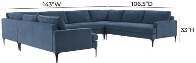 Serena Blue Velvet U-Sectional with Black Legs